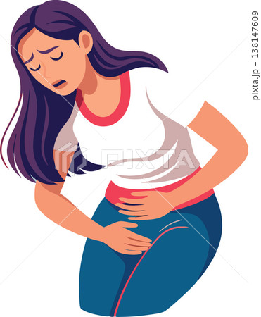 Young woman suffering from strong stomach ache 138147609