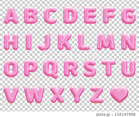 Pink 3D Balloon Alphabet Letters A to Z with Heart Icon set 138147998