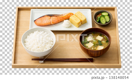 シンプルな和朝食 ご飯と味噌汁と焼き魚 シンプルな和朝食 ご飯と味噌汁と焼き魚 138148054