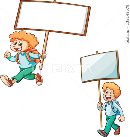 Students walking and holding blank protest signs Students walking and holding blank protest signs 138148079