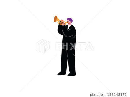 トランペットを吹く男性のイラスト 138148172