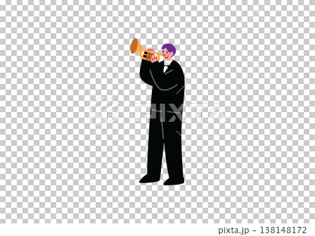 トランペットを吹く男性のイラスト 138148172