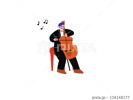 チェロを演奏する男性のイラスト チェロを演奏する男性のイラスト 138148177