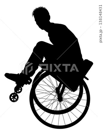 Silhouette Man Wheelchair Trick Silhouette Man Wheelchair Trick 138148431