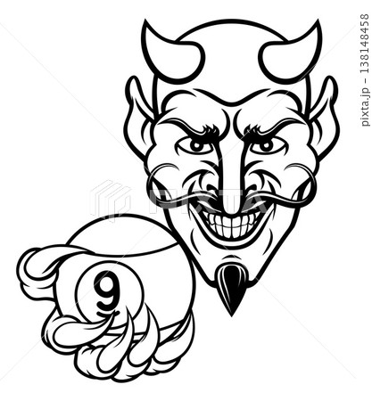 Devil and 9 Ball Nine Ball Pool Cartoon Mascot 138148458