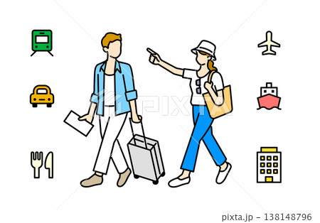 旅行を楽しむカップルのイラスト 138148796