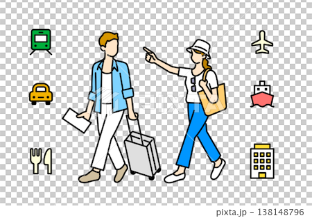 旅行を楽しむカップルのイラスト 138148796