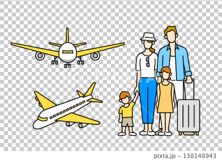 飛行機と旅行に行く家族 飛行機と旅行に行く家族 138148943