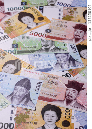 Korea, Korean cash bills, and the won currency for exchange and financial transactions. Korean won Korea, Korean cash bills, and the won currency for exchange and financial transactions. Korean won 138150102