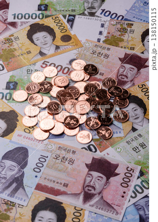 Korea, Korean cash bills, and the won currency for exchange and financial transactions. Korean won 138150115