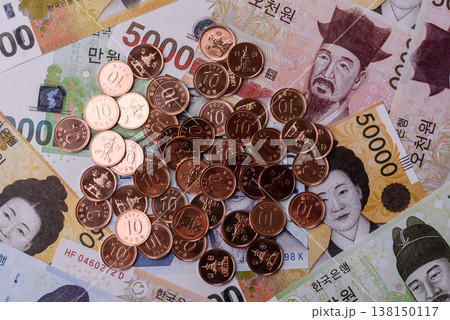 Korea, Korean cash bills, and the won currency for exchange and financial transactions. Korean won Korea, Korean cash bills, and the won currency for exchange and financial transactions. Korean won 138150117
