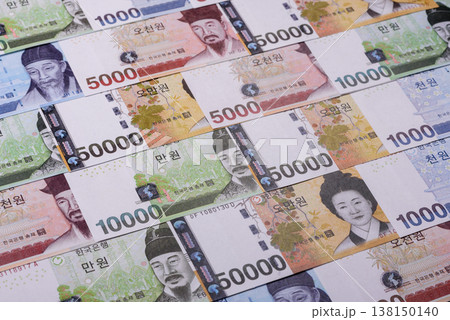 Korea, Korean cash bills, and the won currency for exchange and financial transactions. Korean won Korea, Korean cash bills, and the won currency for exchange and financial transactions. Korean won 138150140