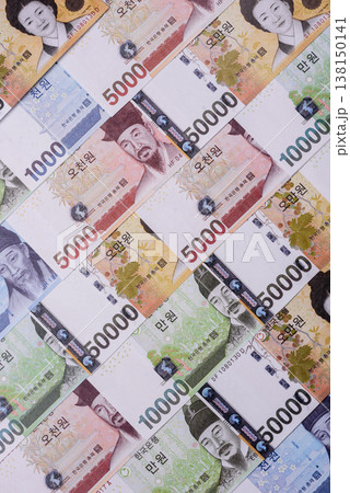 Korea, Korean cash bills, and the won currency for exchange and financial transactions. Korean won 138150141