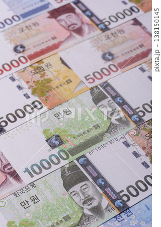 Korea, Korean cash bills, and the won currency for exchange and financial transactions. Korean won Korea, Korean cash bills, and the won currency for exchange and financial transactions. Korean won 138150145