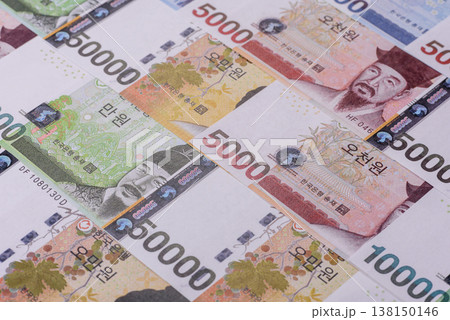 Korea, Korean cash bills, and the won currency for exchange and financial transactions. Korean won 138150146