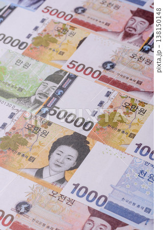 Korea, Korean cash bills, and the won currency for exchange and financial transactions. Korean won 138150148