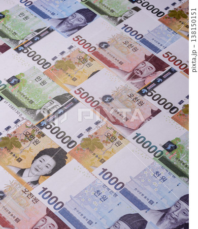 Korea, Korean cash bills, and the won currency for exchange and financial transactions. Korean won Korea, Korean cash bills, and the won currency for exchange and financial transactions. Korean won 138150151