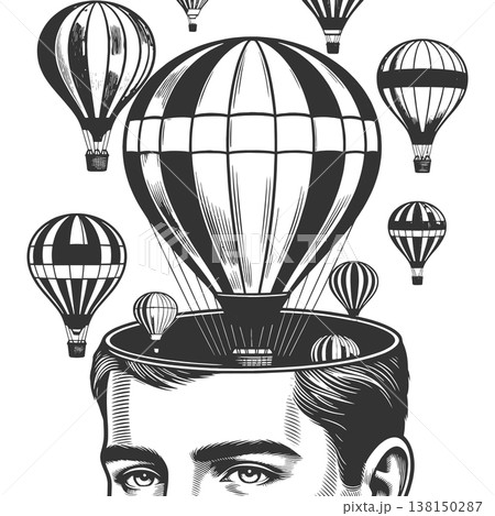 Human Mind Launching Ideas Like Hot Air Balloons Human Mind Launching Ideas Like Hot Air Balloons 138150287