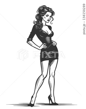 Stylish Woman in Black Dress Fashion Pose raster Stylish Woman in Black Dress Fashion Pose raster 138150289