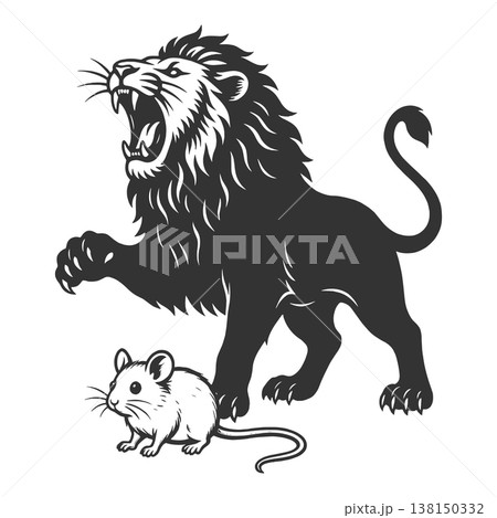 Roaring Lion Dominating Small Mouse Power Contrast 138150332