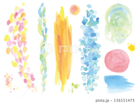 フリーハンドのカラフルな水彩絵の具のパーツ11点セット 138151473