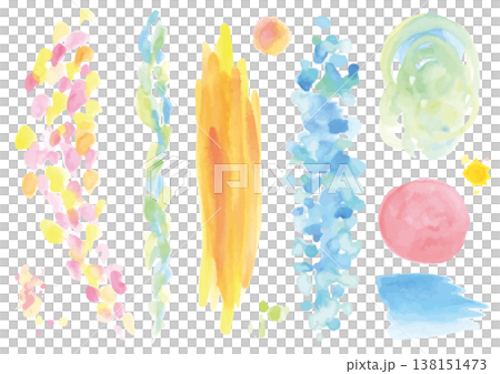 フリーハンドのカラフルな水彩絵の具のパーツ11点セット 138151473