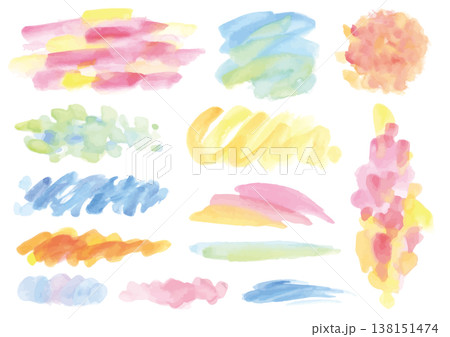 フリーハンドのカラフルな水彩絵の具のパーツ13点セット 138151474