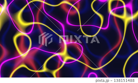 Colorful lines move across a dark background creating abstract patterns at a digital art event in a modern gallery setting 138151488