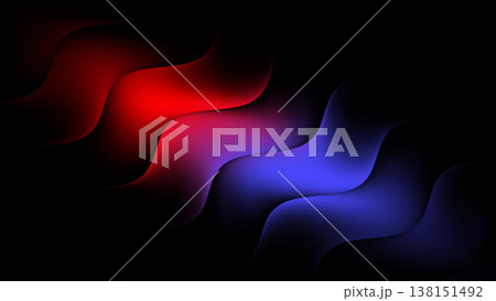 Wavy patterns of red and blue colors on a black background create a modern design in digital art Wavy patterns of red and blue colors on a black background create a modern design in digital art 138151492