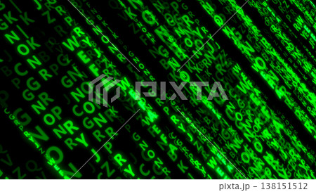 Background from different green letters. Network data transmission concept. Background from different green letters. Network data transmission concept. 138151512