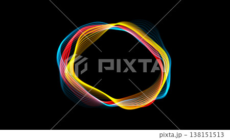 Colorful light patterns create a dynamic design on a dark background with flowing lines and curves that form an engaging visual display 138151513