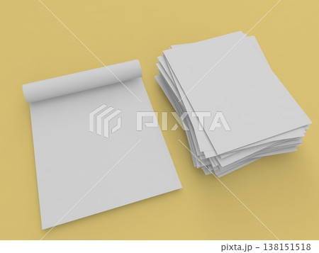 Notepad and stack of blank papers on a yellow background in a simple office setting Notepad and stack of blank papers on a yellow background in a simple office setting 138151518