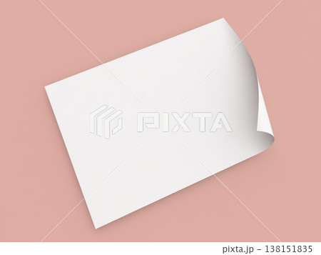 White curved sheet of paper on a orange background. 3d render illustration. 138151835