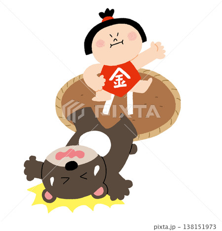 クマと相撲をとって勝った金太郎 138151973