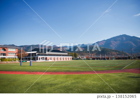 school rugby football field in mountain valley in autumn, Kyoto 138152065