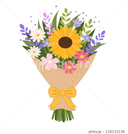 Sunflower bouquet wrapped in kraft paper rustic floral arrangement gift 138152236