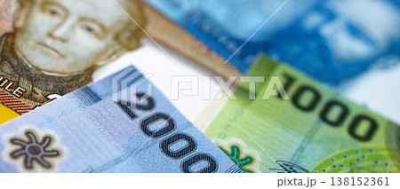 Big amount of chilean pesos money bills banknotes. Huge quantity of paper money from Chile country close up. Concept of business and economy in Chile 138152361