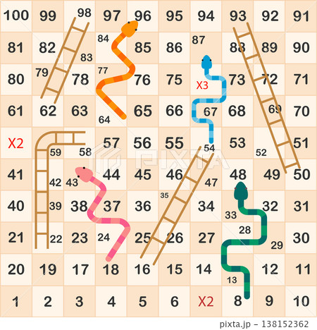 Ladder snakes game,Funny frame for children.Vector illustrations. Ladder snakes game,Funny frame for children.Vector illustrations. 138152362