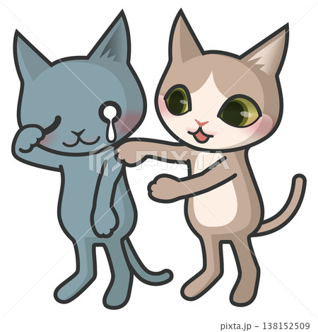 泣いている猫と慰める猫のキャラクター 138152509