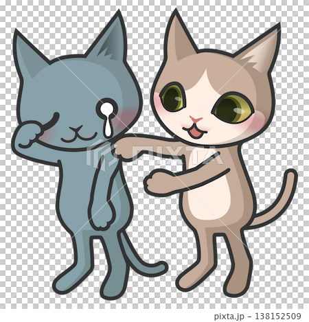 泣いている猫と慰める猫のキャラクター 138152509