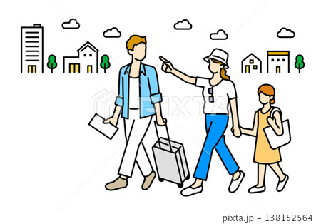 家族旅行を楽しむ3人のイラスト 家族旅行を楽しむ3人のイラスト 138152564