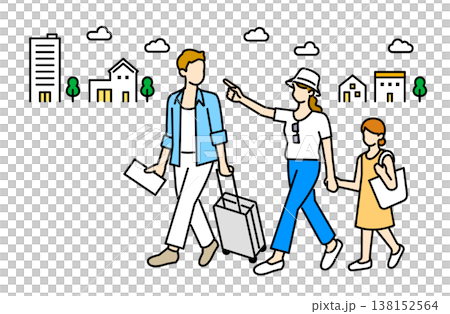 家族旅行を楽しむ3人のイラスト 家族旅行を楽しむ3人のイラスト 138152564
