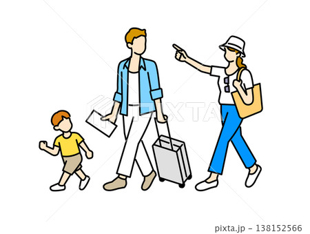 旅行に出発する親子3人のイラスト 138152566