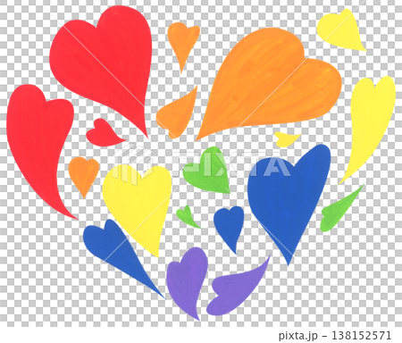 Rainbow heart illustration, pride month celebration with colorful heart shape symbol, LGBTQ community love equality diversity inclusion support, hand drawn cute abstract romance friendship decor 138152571