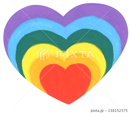 Rainbow heart illustration, pride month celebration with colorful heart shape symbol, LGBTQ community love equality diversity inclusion support, hand drawn cute abstract romance friendship decor 138152575