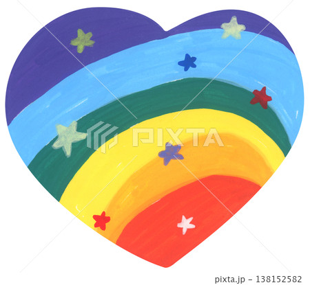 Rainbow heart illustration, pride month celebration with colorful heart shape symbol, LGBTQ community love equality diversity inclusion support, hand drawn cute abstract romance friendship decor 138152582
