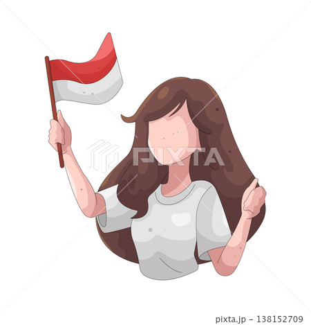 Illustration of girl holding the Indonesia flag 138152709