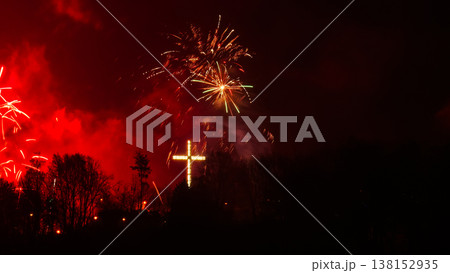 Colorful fireworks at holiday night 138152935