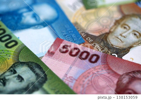 Big amount of chilean pesos money bills banknotes. Huge quantity of paper money from Chile country close up. Concept of business and economy in Chile 138153059