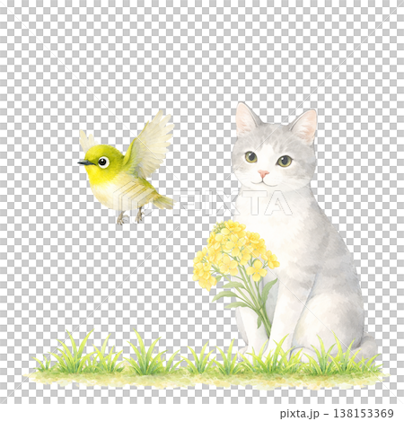 Simple design featuring birds, cats, and flowers; natural and cute animal imagery on a white background. Simple design featuring birds, cats, and flowers; natural and cute animal imagery on a white background. 138153369